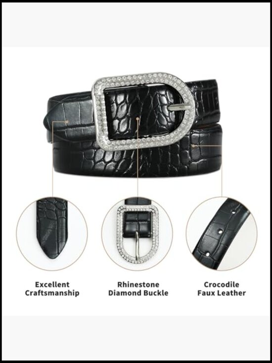 Rhinestone Buckle Crocodile Pattern Faux Leather Belt for Women main image 6